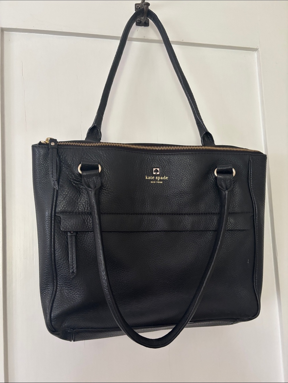kate spade Black Pebbled Leather Satchel with Gold Hardware